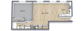 One Bedroom Reno Floor Plan at Renova of Brunswick, Brunswick, OH