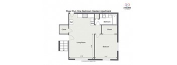 One bedroom One bathroom 650 Sq.Ft. Floor Plan at River Run Apartments - RYDYL I LLC, Integrity Realty LLC, Warren, OH, 44485