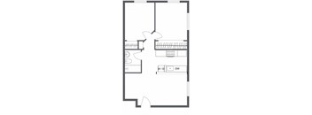 a floor plan of a small house with a kitchen and a living room