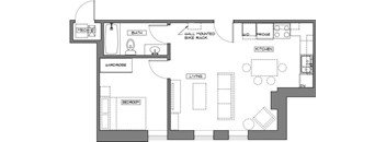 A floor plan of a house with a wall-mounted bike rack.