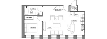 A floor plan of a house with a wall-mounted bike rack.