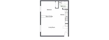 Wells floor plan of a 1 bedroom  apartment