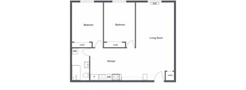 Wells floor plan of a large 2 Bedroom 1 Bath apartment