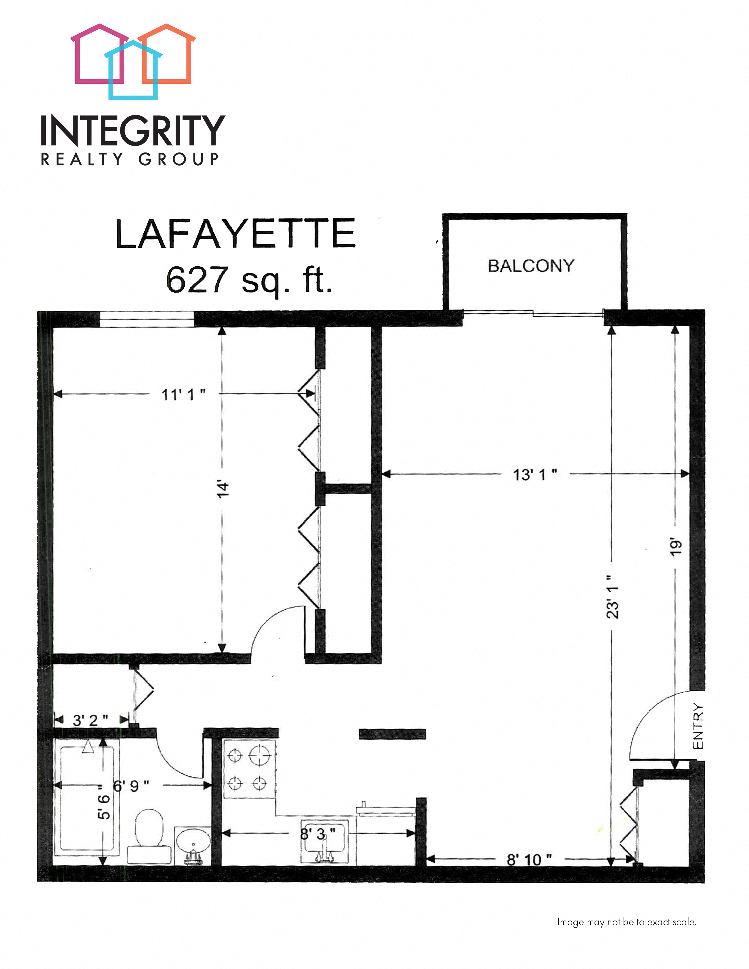 1 Bed/1 Bath/627 sq ft