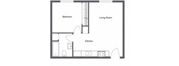 a floor plan of a 1 Bedroom apartment with a bedroom and a living room
