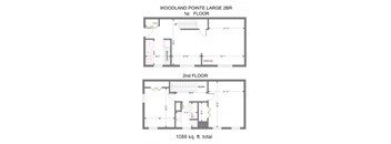 2 Bedroom 1 Bath Large 1088 Sq Ft Floor Plan  at Woodland Pointe Apartments and Townhomes, Integrity Realty, Kent