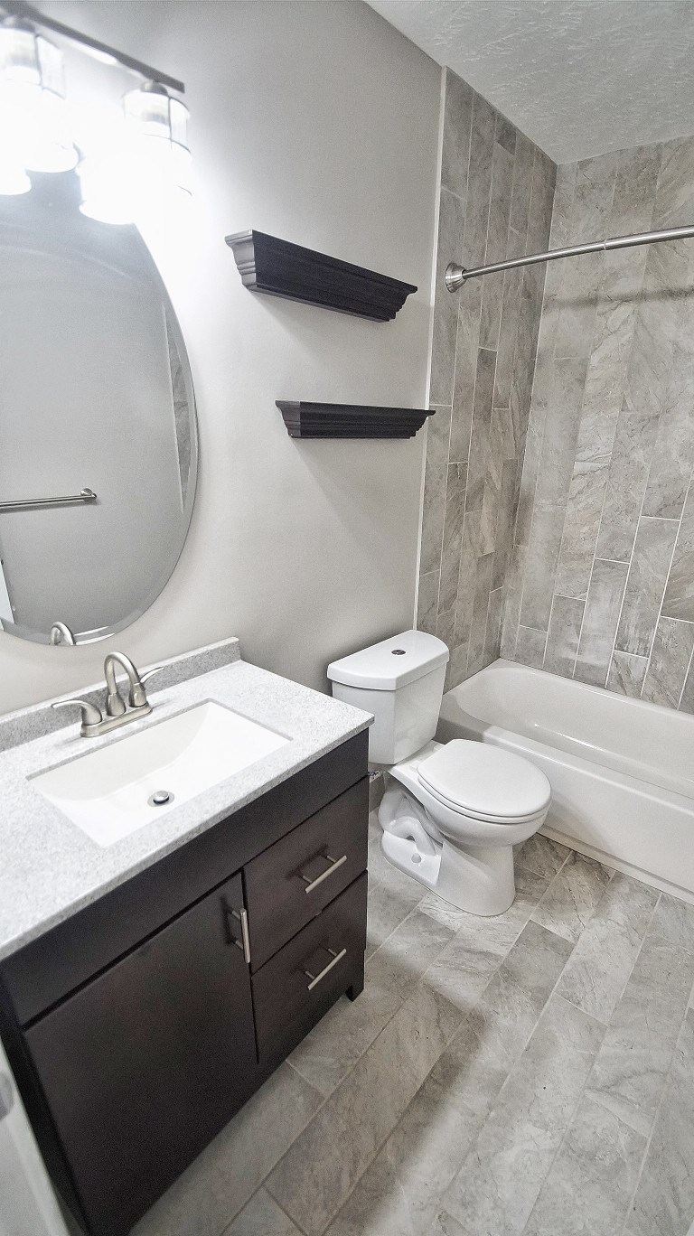 Renovated Bathrooms With Quartz Counters at The Reserves at 1150 Apartments, Integrity Realty LLC, Parma, OH, 44134