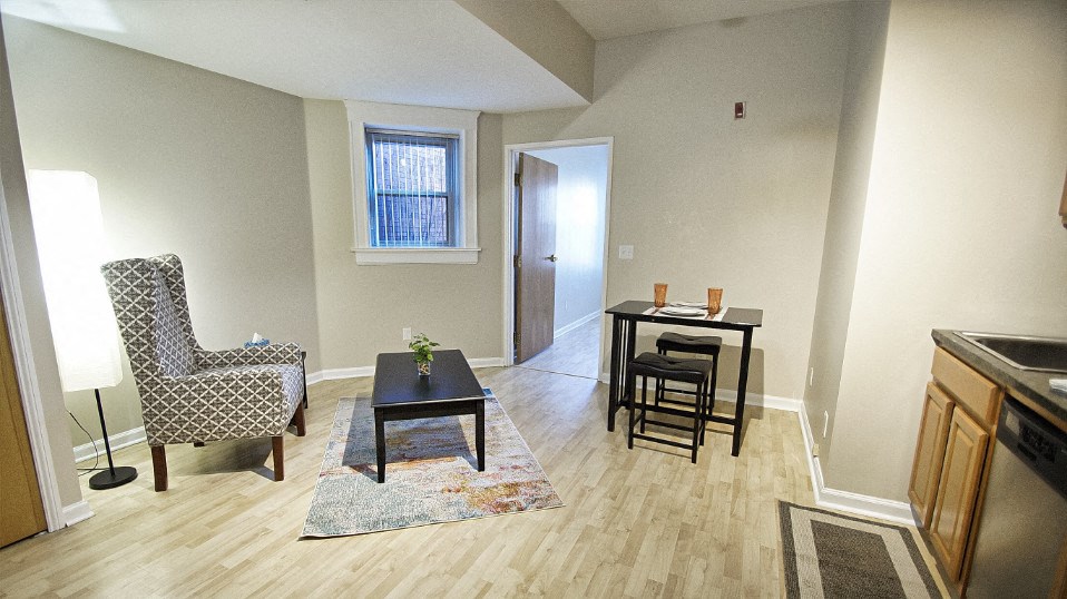 Living Room With Dining Area at Tremont Terraces Apartments, Integrity Realty LLC, Cleveland, OH