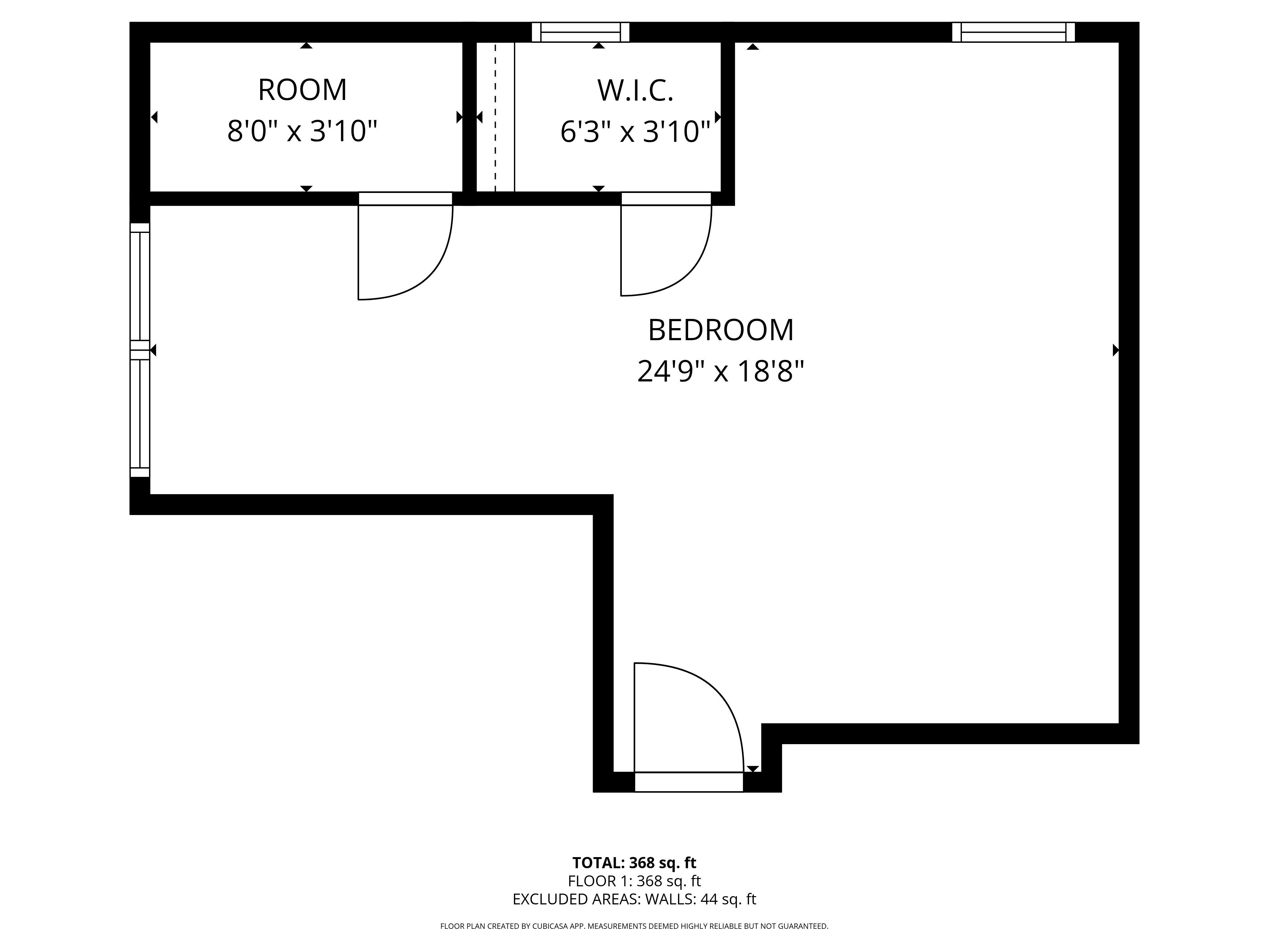 A black and white image of a floor plan for a room with a bedroom and a living area.
