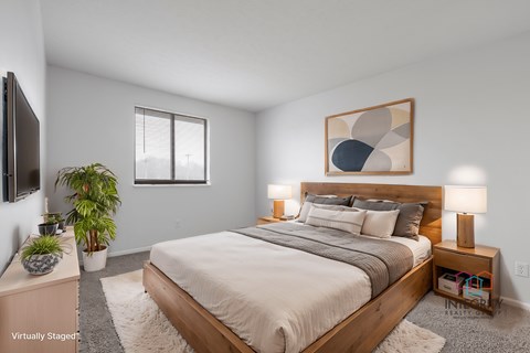Virtually furnished bedroom example at Integrity Medina Apartments, Medina