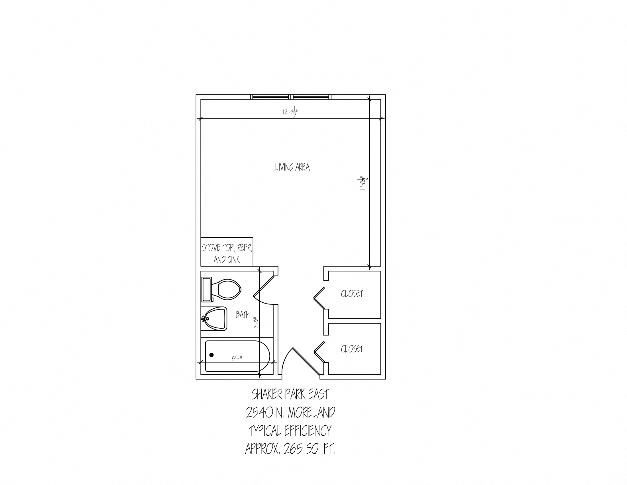 Park East Micro Floor Plan at Shaker Collection  Apartments, Integrity Realty, Cleveland, OH, 44120