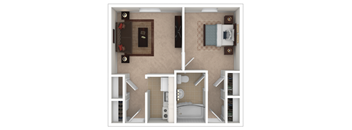 Two Bedroom 550 Sq. Ft. Floor Plan at Shaker Collection  Apartments, Integrity Realty, Ohio
