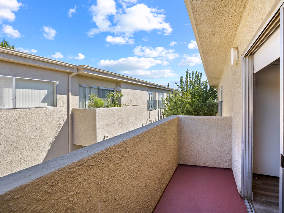 Balcony facing interior courtyard of Tilden 2 Apartments.