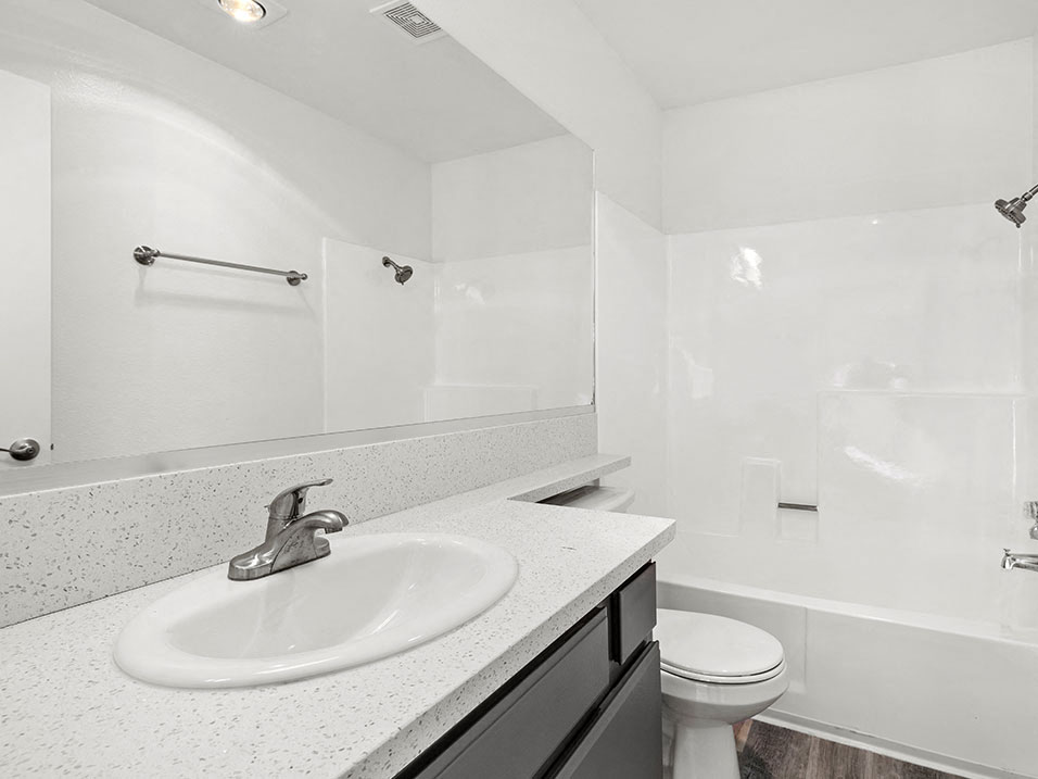 Modern styled bathroom with shower and tub.