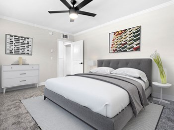 Carpeted bedroom with ceiling fan. Carpeted bedroom with ceiling fan. - Photo Gallery 3