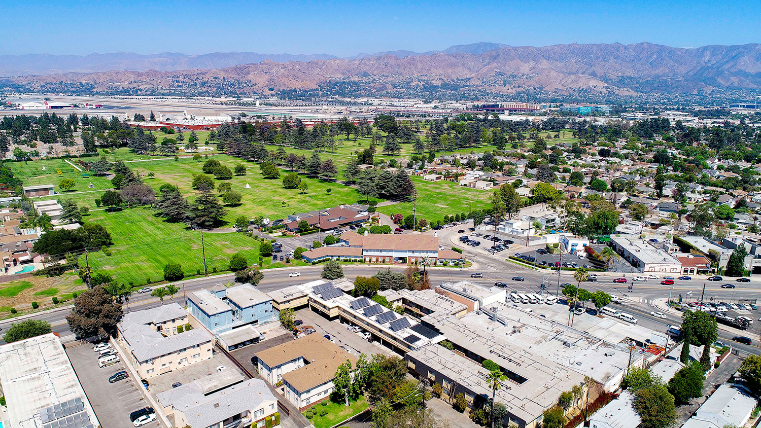 Aerial drone photo of 10620 NoHo and the surrounding community.