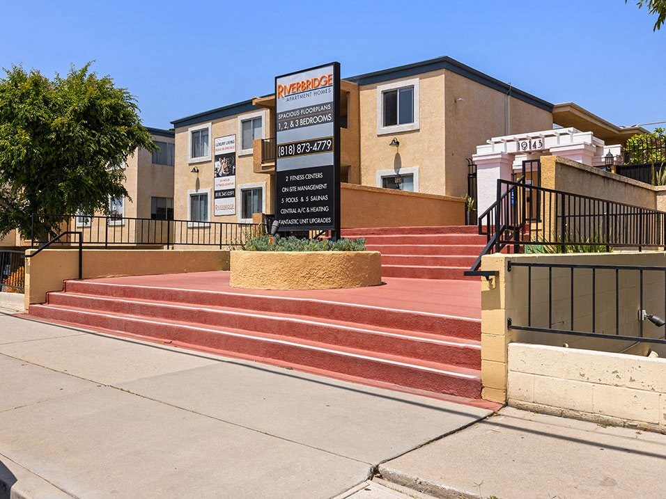 Entrance to 19143 Riverbridge Apartments.