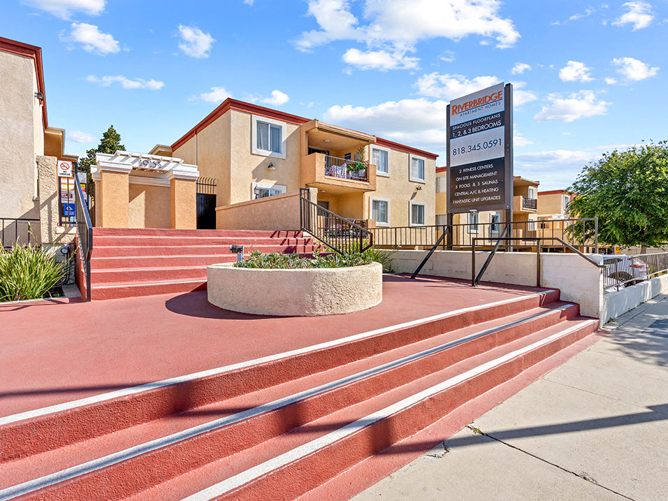 Entrance to 19155 Riverbridge Apartments.