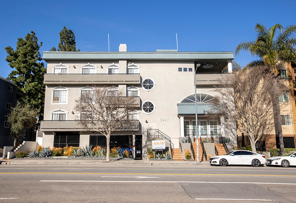Front of Chateau Encino facing White Oak Ave.