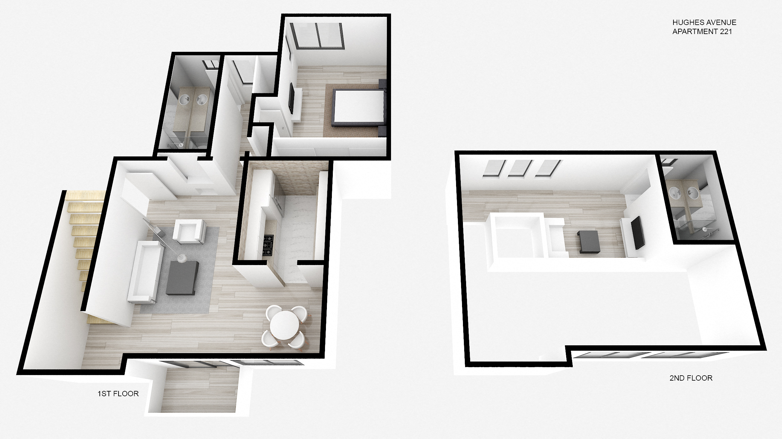 One Bed + Two Bath w/ Loft Floorplan