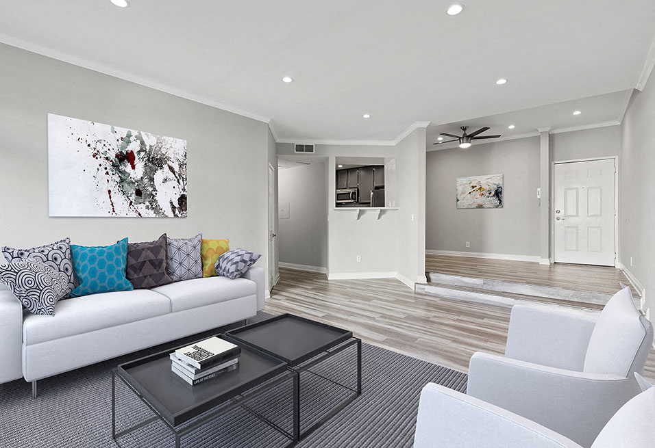 Large living room featuring hardwood floors.