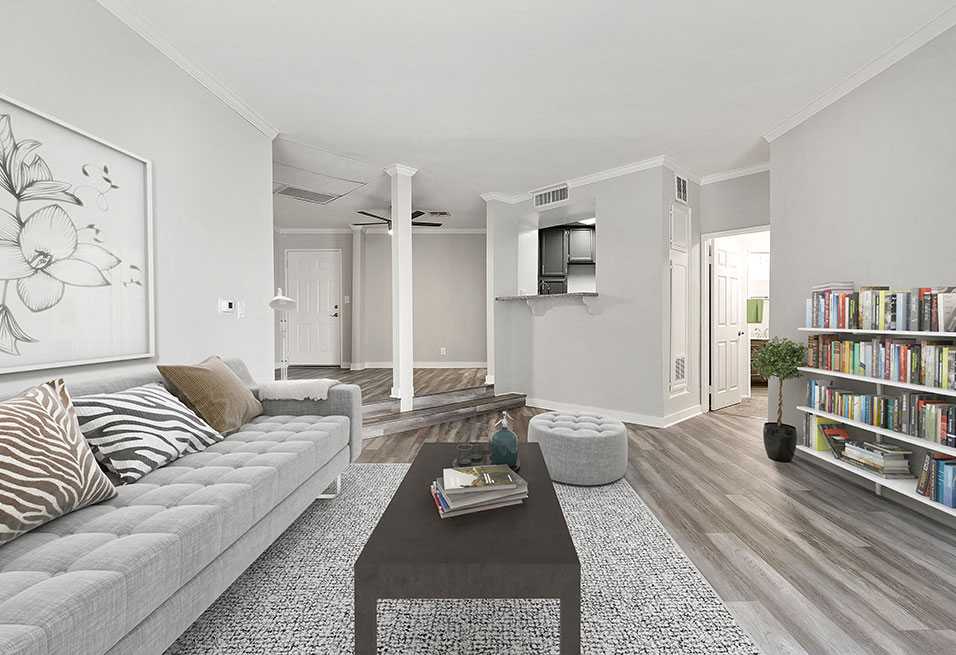 Large living room featuring hardwood floors.