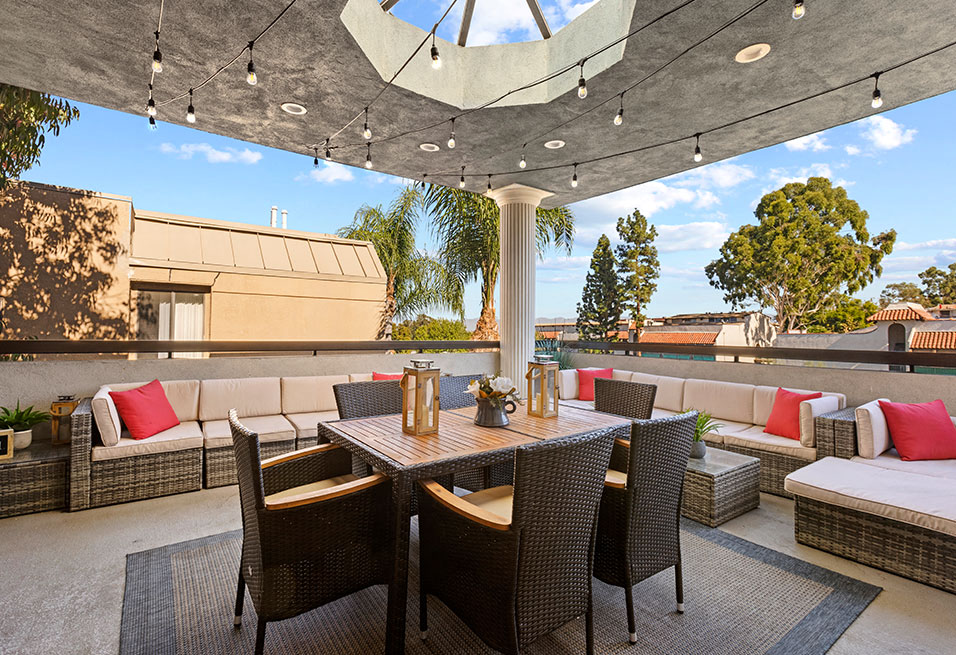 Rooftop lounge and dining area.