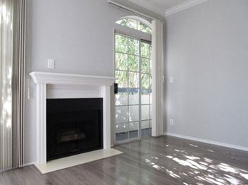 Living room fireplace with white painted mantle