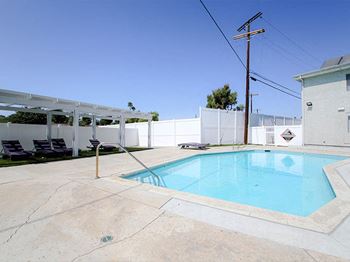 Community pool with lounging space