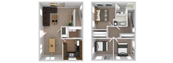 A floor plan of a two bedroom apartment.