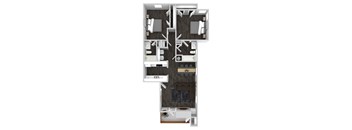 A black and white image of a floor plan of an apartment.