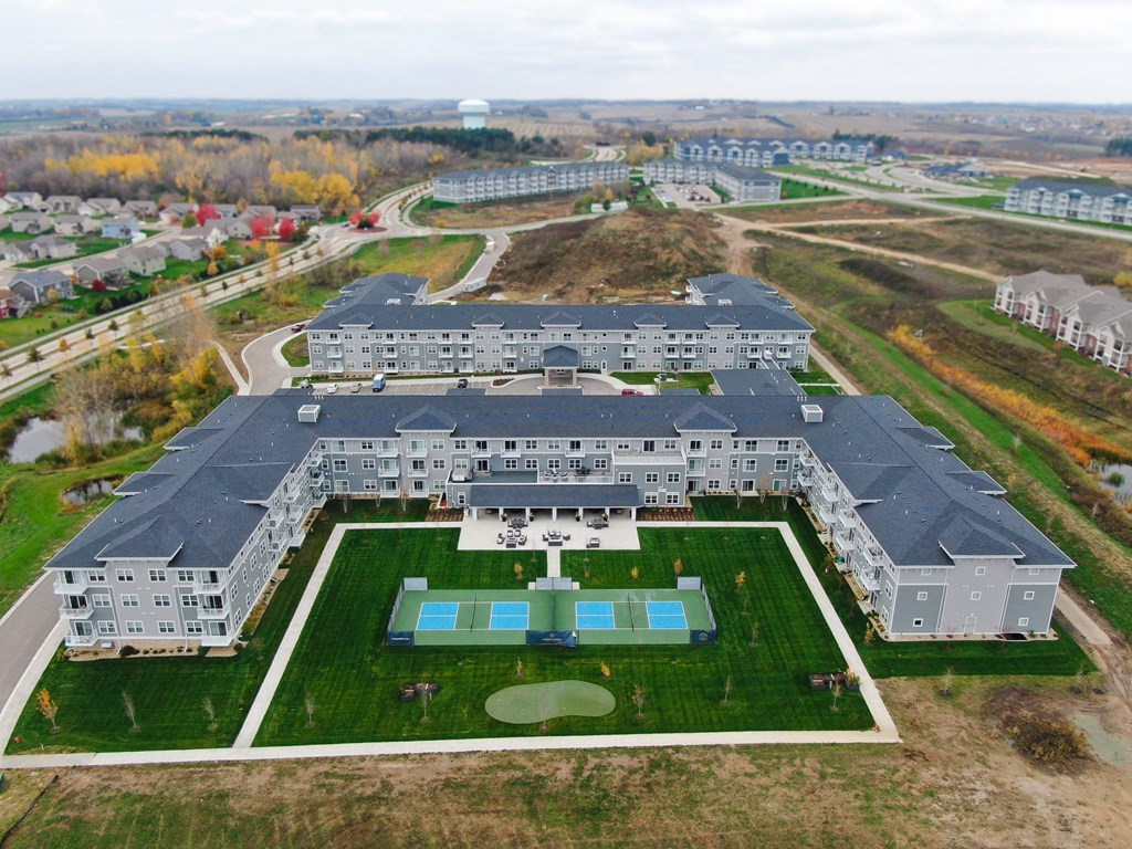 an aerial view of the administration building
