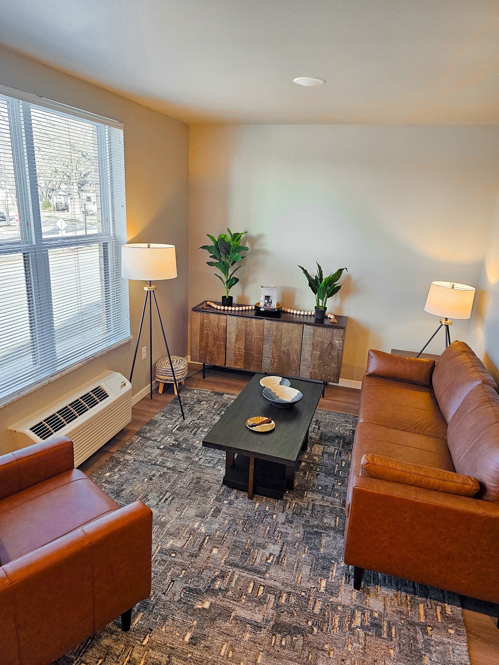 a living room with a couch and a coffee table