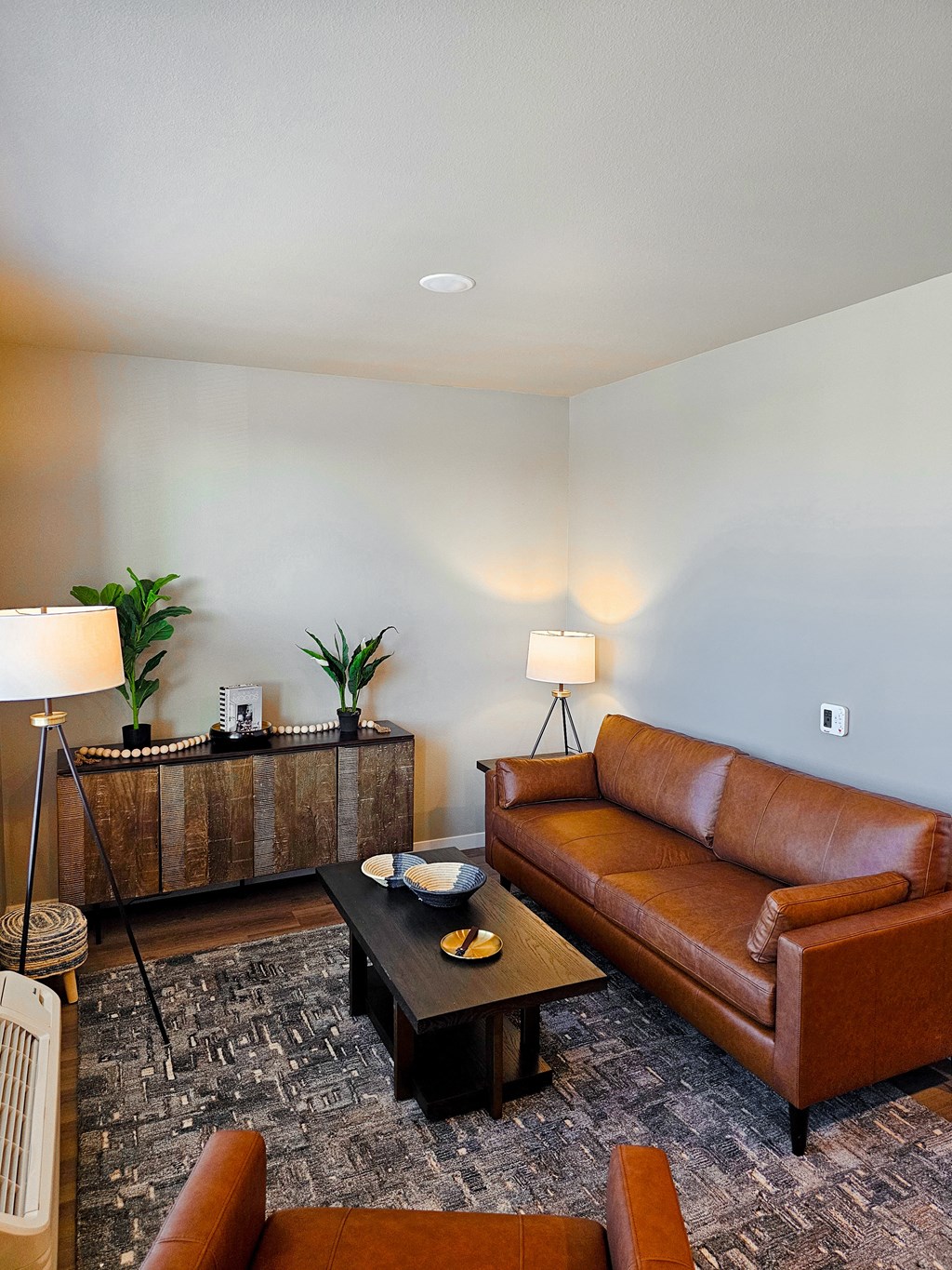 a living room with a couch and a coffee table