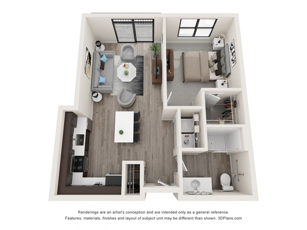 a 1 bedroom floor plan with a bathroom and a living room