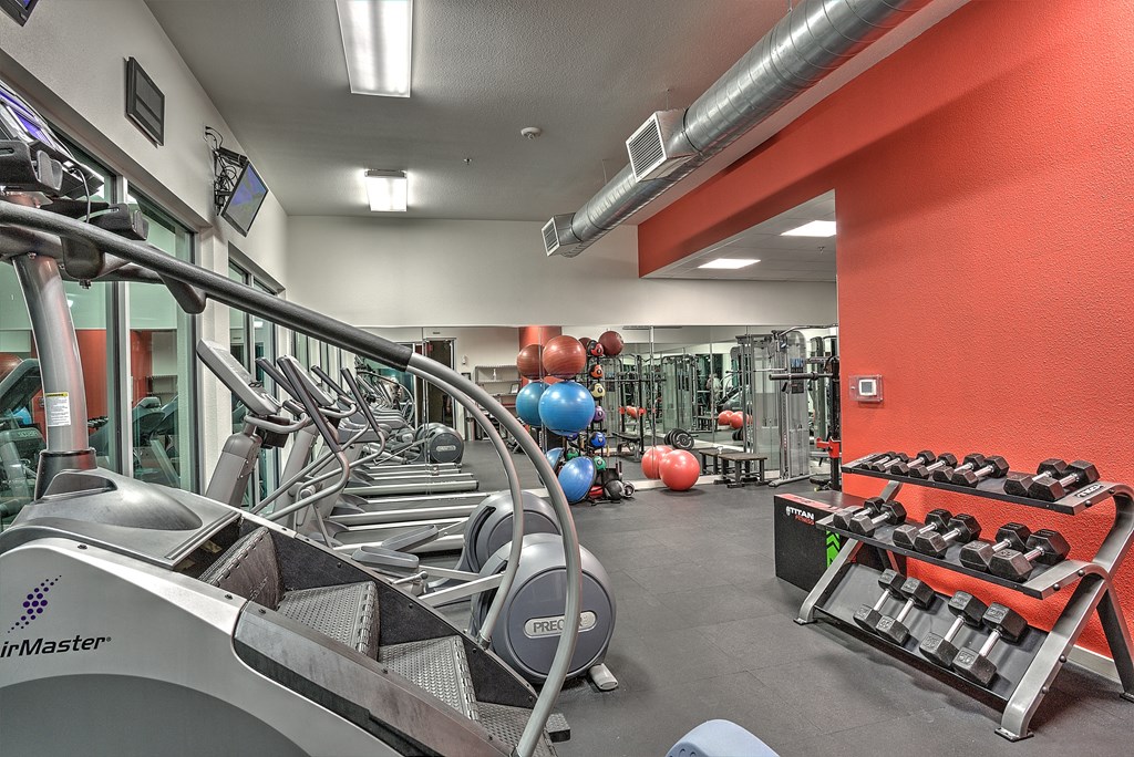 Large Fitness Center with high-tech exercise equipment at The Mosaic on Broadway, Texas, 78215