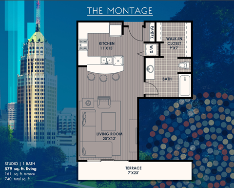 Studio with Terrace  at The Mosaic on Broadway, San Antonio, 78215