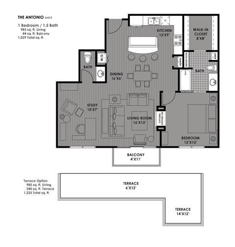 The Antoni Floor Plan  at The Mosaic on Broadway, San Antonio, TX, 78215
