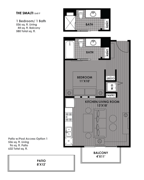 The Smalti Studio Floor Plan at The Mosaic on Broadway, Texas