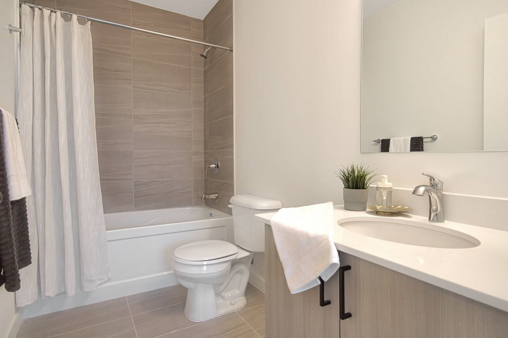 a bathroom with a sink and a toilet and a bath tub