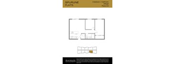 A floor plan for a 2-bedroom, 1-bathroom apartment with 876 square feet and 4-6 floors.