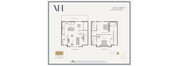 A floor plan of a VH apartment with two bedrooms and two bathrooms.