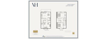 A floor plan for a VH apartment shows two bedrooms and 15 baths on the upper floors.