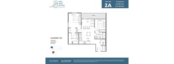 A floor plan for a 2-bedroom, 2-bathroom suite at Mill Run Suites.