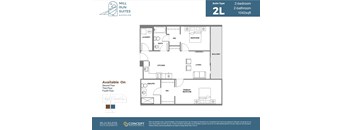 A floor plan for a 2-bedroom, 2-bathroom suite at Mill Run Suites.