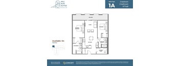 A floor plan for a 2-bedroom, 2-bathroom suite at Mill Run Suites.