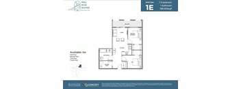 A floor plan for a 1.5-bedroom, 1-bathroom suite is available on the first, third, and fourth floors.