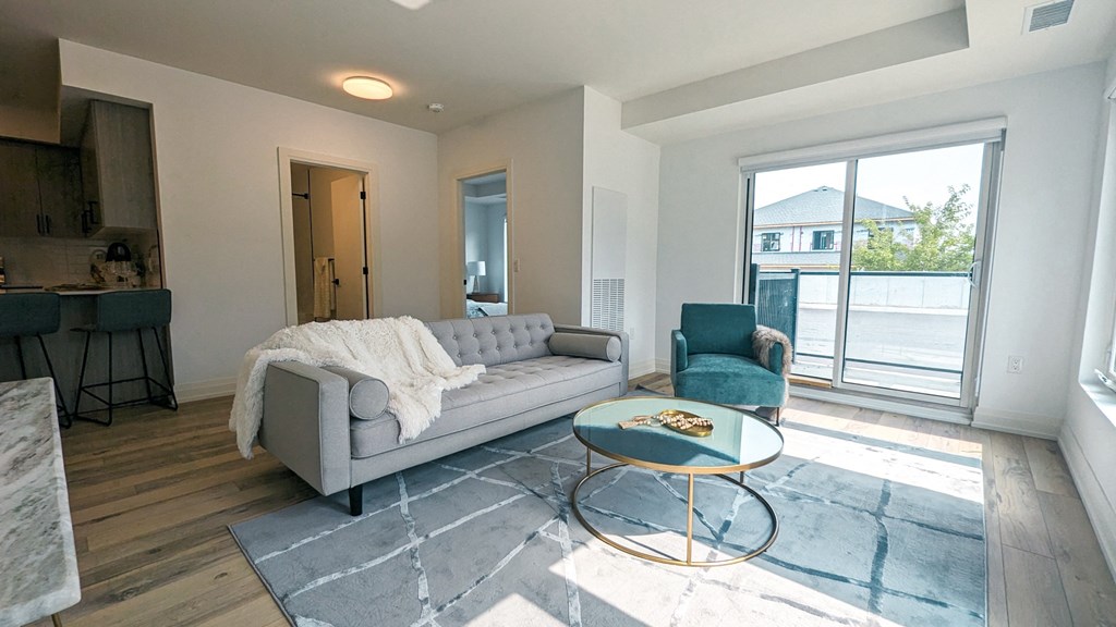 a living room with a couch and a coffee table