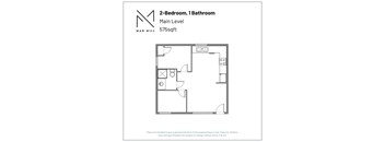 A floor plan for a 2-bedroom, 1 bathroom apartment at Mad Mill.