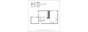 A floor plan for a 2-bedroom, 1 bathroom basement unit that is 610 square feet.